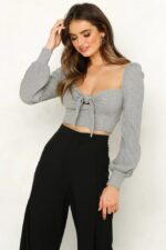 Cotton Square-Neck Knot Detail Crop Top - Image 2