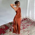 Women’s One-Shoulder Backless Satin Slit Maxi Dress - Image 6
