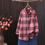 Retro Plaid Polo Collar Long-Sleeve Shirt - Image 3