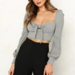 Cotton Square-Neck Knot Detail Crop Top