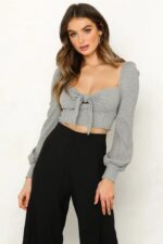 Cotton Square-Neck Knot Detail Crop Top