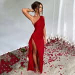 Women’s One-Shoulder Backless Satin Slit Maxi Dress - Image 7