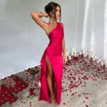 Women’s One-Shoulder Backless Satin Slit Maxi Dress - Image 5