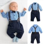 Boys Plaid Shirt & Bib Detail Trousers Set