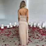 Women’s One-Shoulder Backless Satin Slit Maxi Dress - Image 4