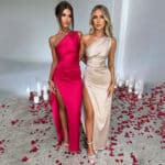 Women’s One-Shoulder Backless Satin Slit Maxi Dress - Image 9