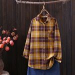 Retro Plaid Polo Collar Long-Sleeve Shirt - Image 5