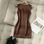 Chocolate Brown Satin Wrap Mini Dress - Image 3