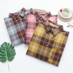 Retro Plaid Polo Collar Long-Sleeve Shirt - Image 4