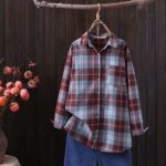 Retro Plaid Polo Collar Long-Sleeve Shirt
