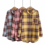 Retro Plaid Polo Collar Long-Sleeve Shirt - Image 6