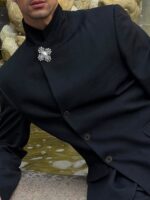 Men’s Black Mandarin Collar Zhongshan-Style Suit Set - Image 4