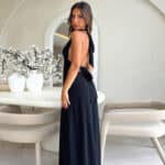 Women’s Halterneck Backless V-Neck Slit Maxi Dress - Image 5
