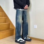 Men’s Retro Washed Straight-Leg Distressed Jeans