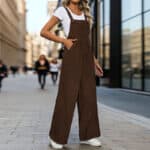 Women’s Corduroy Mid-Waist Suspender Trousers - Image 3