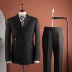 Men’s Black Peak-Lapel Gurkha Trousers Suit Set