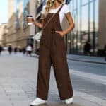 Women’s Corduroy Mid-Waist Suspender Trousers - Image 2
