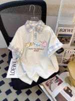 Women’s Three-Cat Letter Print Plaid-Inspired Casual Top - Image 2