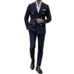 Men’s Navy Blue Slim-Fit Flat-Lapel Suit Set - Image 3