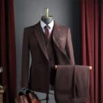 Men’s Dark Brown Double-Breasted Peak-Lapel 3-Piece Suit Set - Image 7
