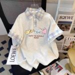 Women’s Three-Cat Letter Print Plaid-Inspired Casual Top