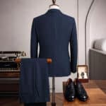 Men’s Navy Blue Slim-Fit Flat-Lapel Suit Set - Image 5