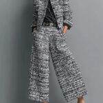 Women’s Lapel Cropped Jacket & Wide-Leg Pants Suit