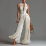 Women’s Pleated Halter Neck Wide-Leg Jumpsuit