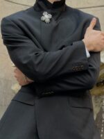 Men’s Black Mandarin Collar Zhongshan-Style Suit Set - Image 3