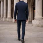 Men’s Navy Blue Slim-Fit Flat-Lapel Suit Set - Image 4
