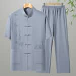 Men’s Cotton Short-Sleeve Leisure Shirt & Trousers Set