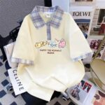 Women’s Three-Cat Letter Print Plaid-Inspired Casual Top - Image 6