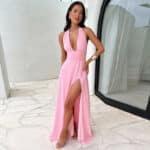 Women’s Halterneck Backless V-Neck Slit Maxi Dress - Image 7