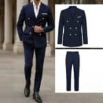 Men’s Navy Blue Slim-Fit Flat-Lapel Suit Set