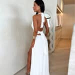 Women’s Halterneck Backless V-Neck Slit Maxi Dress - Image 2